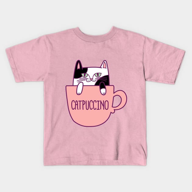 Catpuccino in Tuxedo Kids T-Shirt by pinkowlet